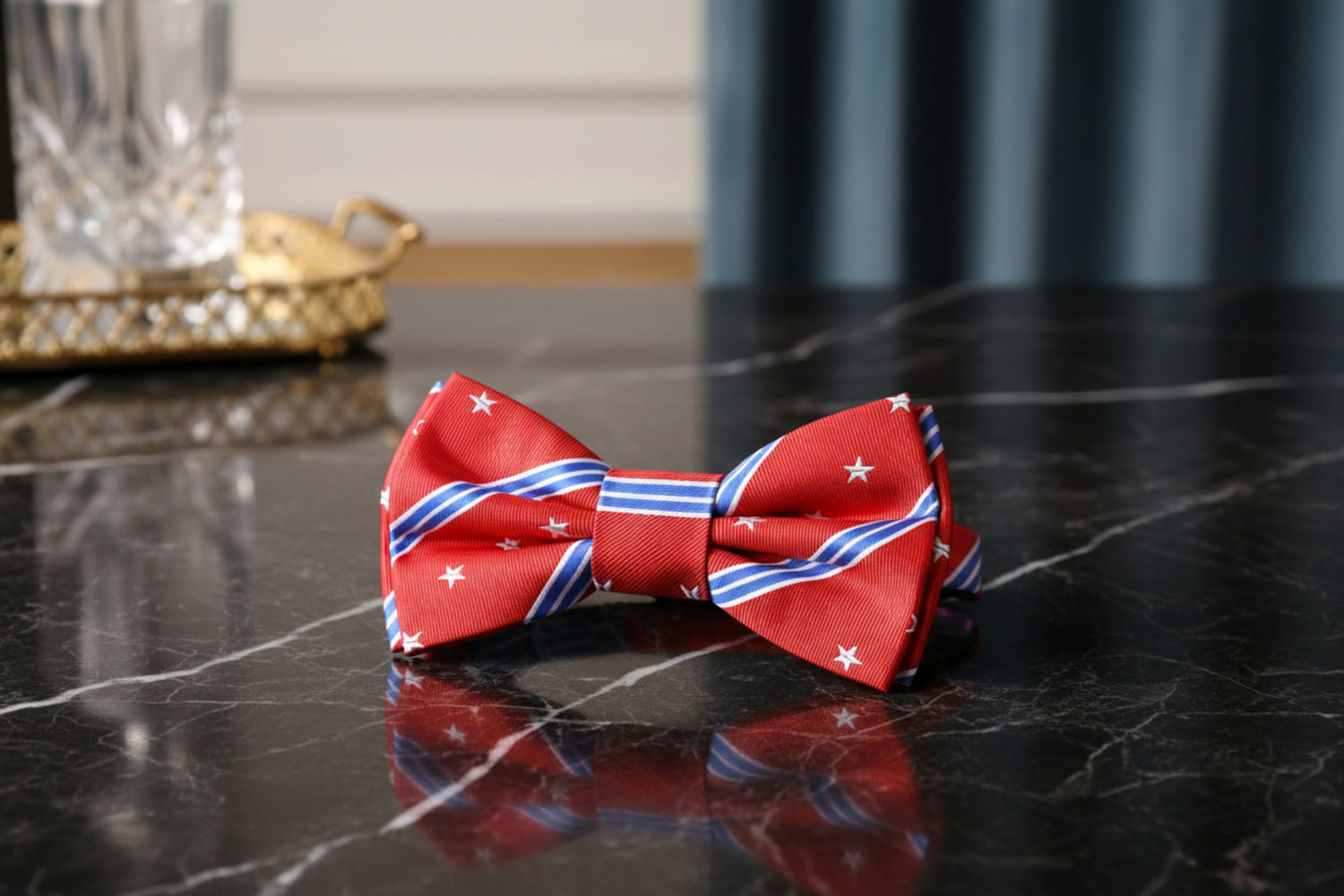 Pre Tied Red, Blue, White Stars And Stripes Bow Tie