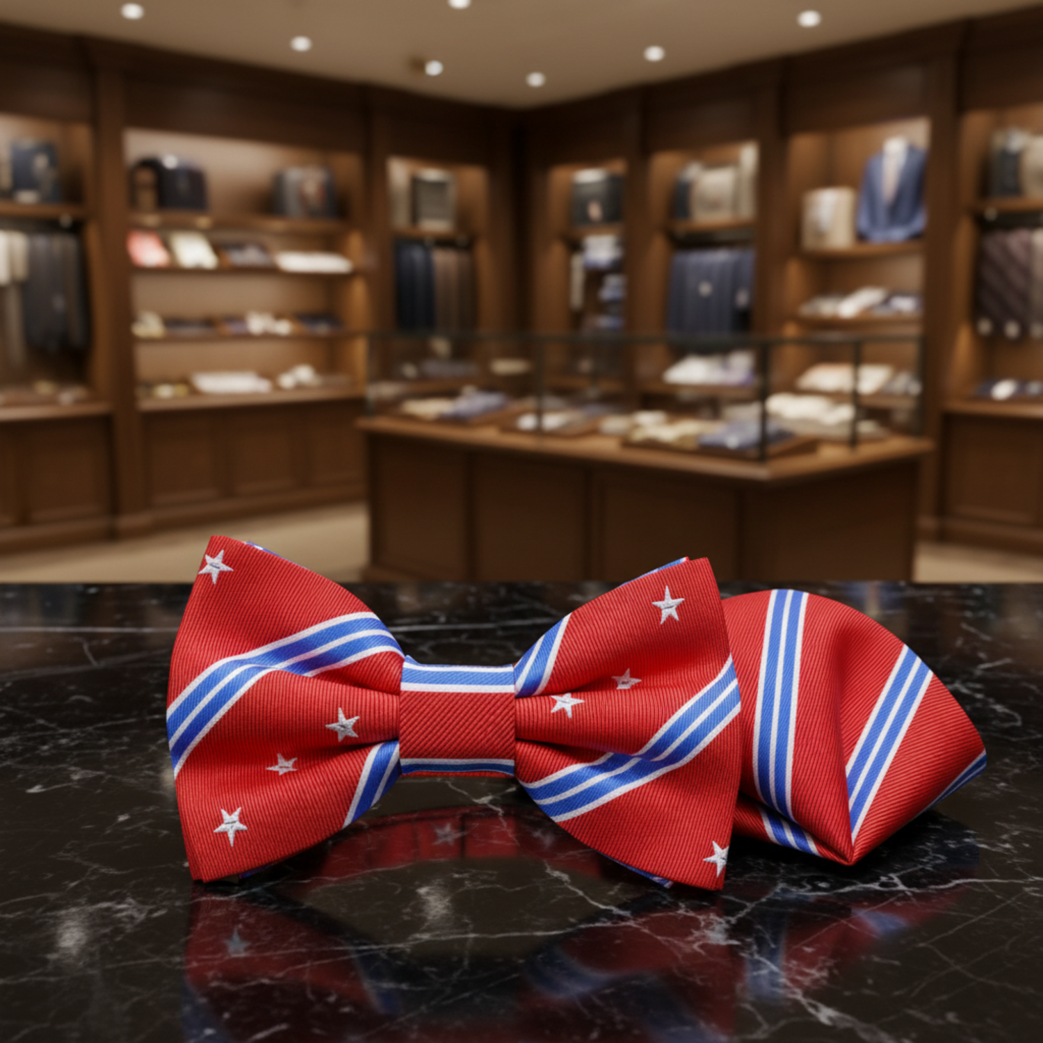 Red, Blue, White Stars And Stripes Bow Tie And Square