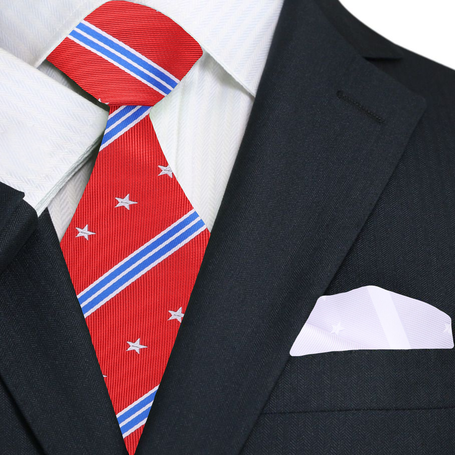 Red, White and Blue stars and stripes Necktie and White Square