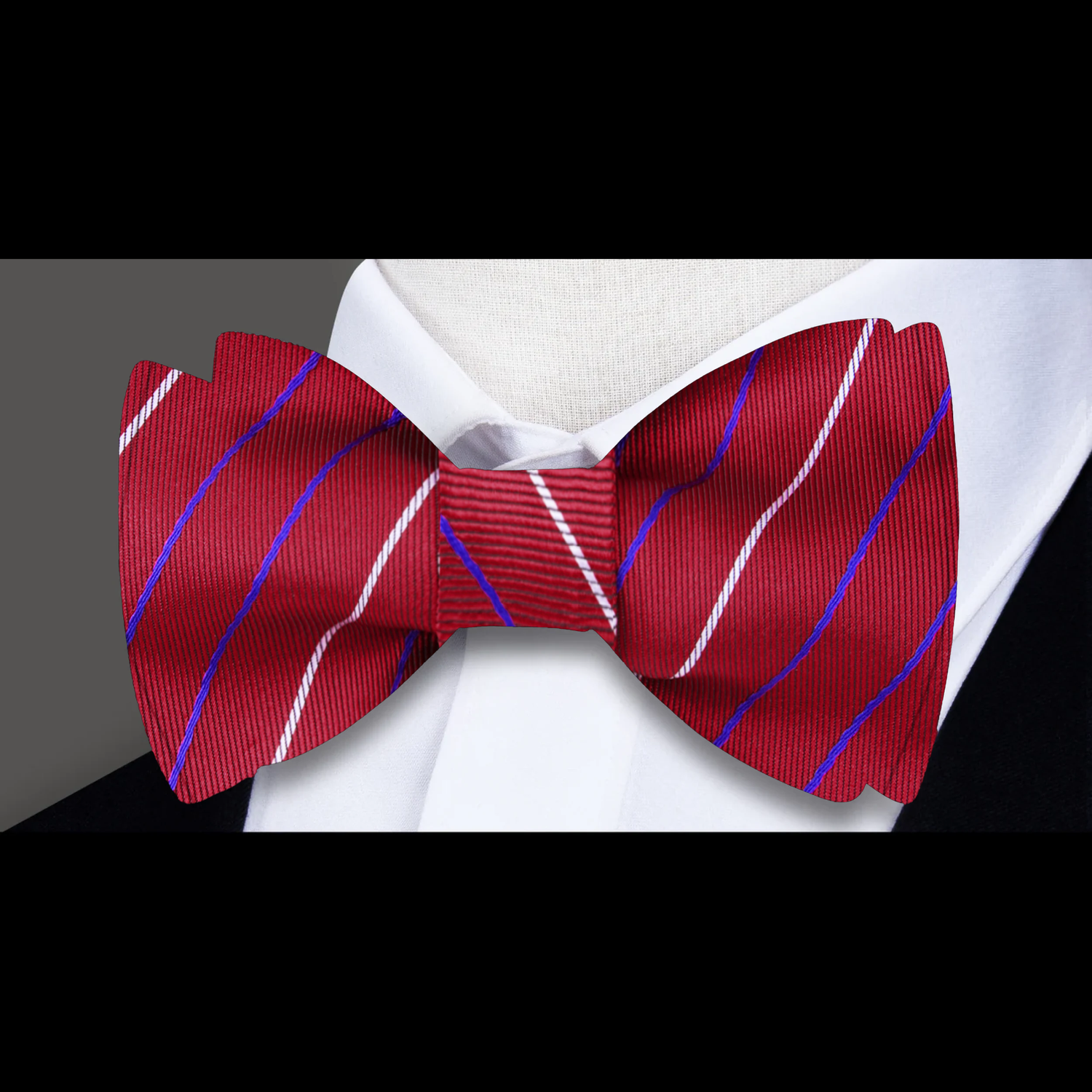 A Red, White Blue Stripes Pattern Self Tie Bow Tie