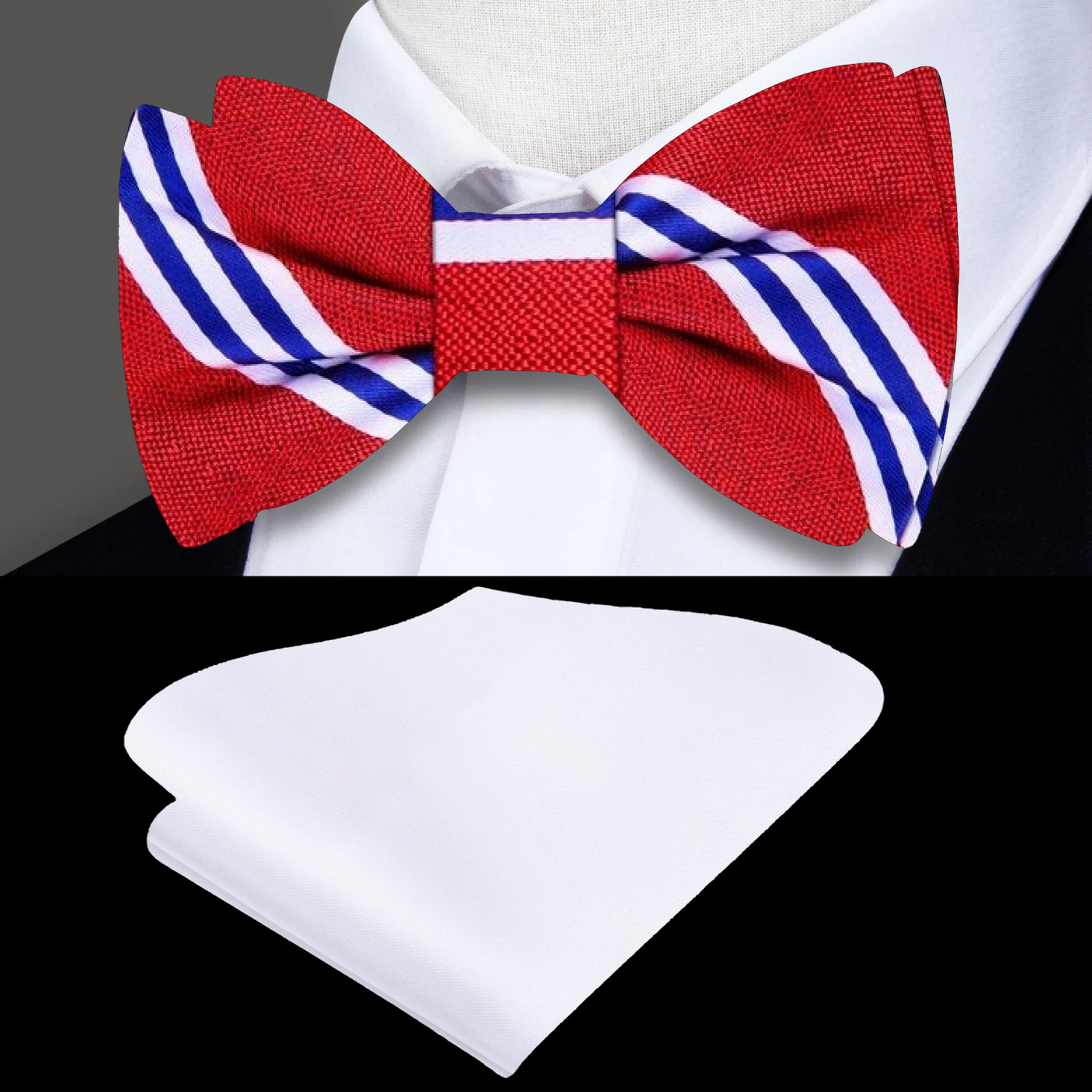 Red White and Blue Stripe Bow Tie and Square
