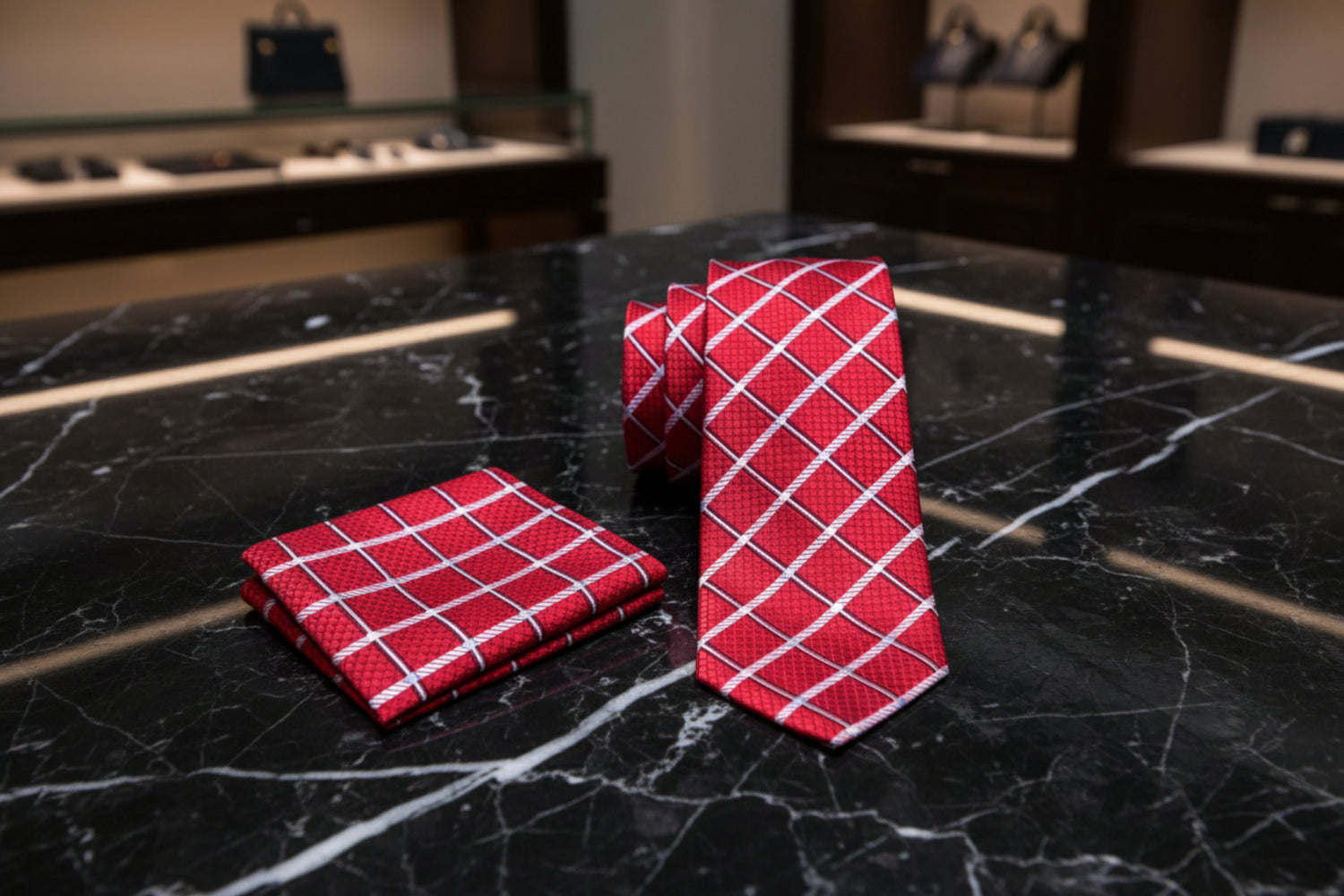Alt Red Light Grey Divine Necktie and Matching Square