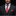 Man wearing a dark suit with a red patterned tie and pocket square on a black background