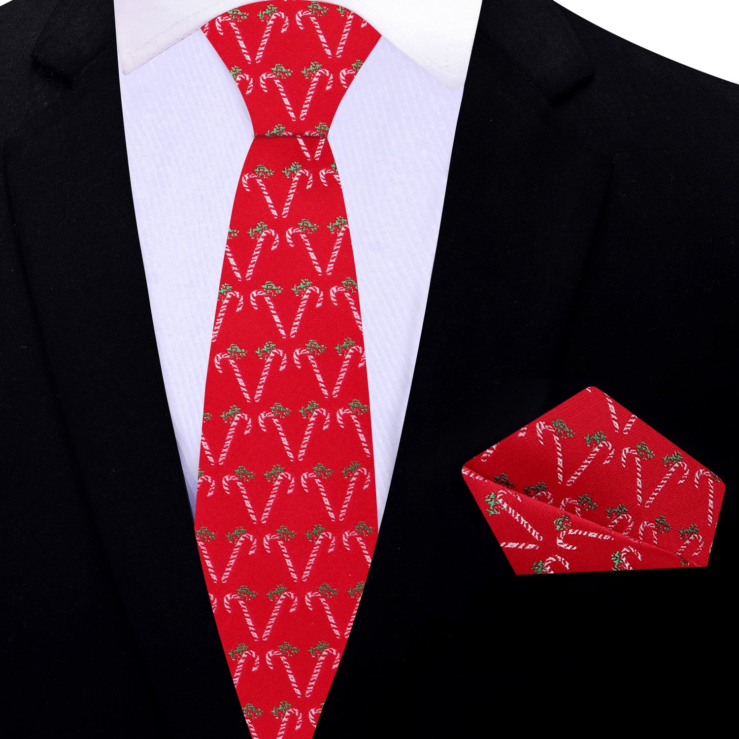 Thin tie: Red, Green, White Candy Cane Necktie And Pocket Square