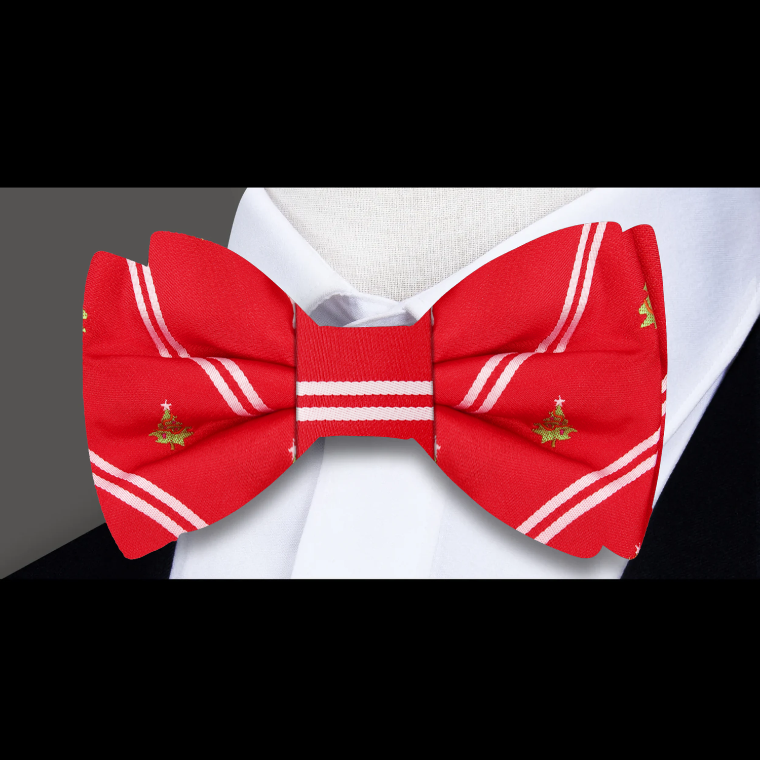 Red, White Stripe Christmas Tree Bow Tie  
