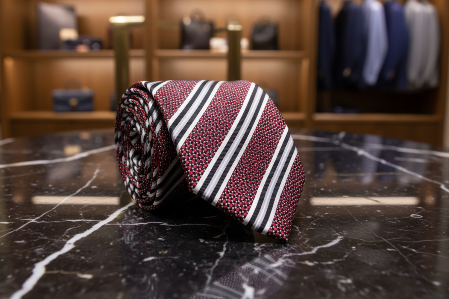 Red White Grey Stripe Necktie 2