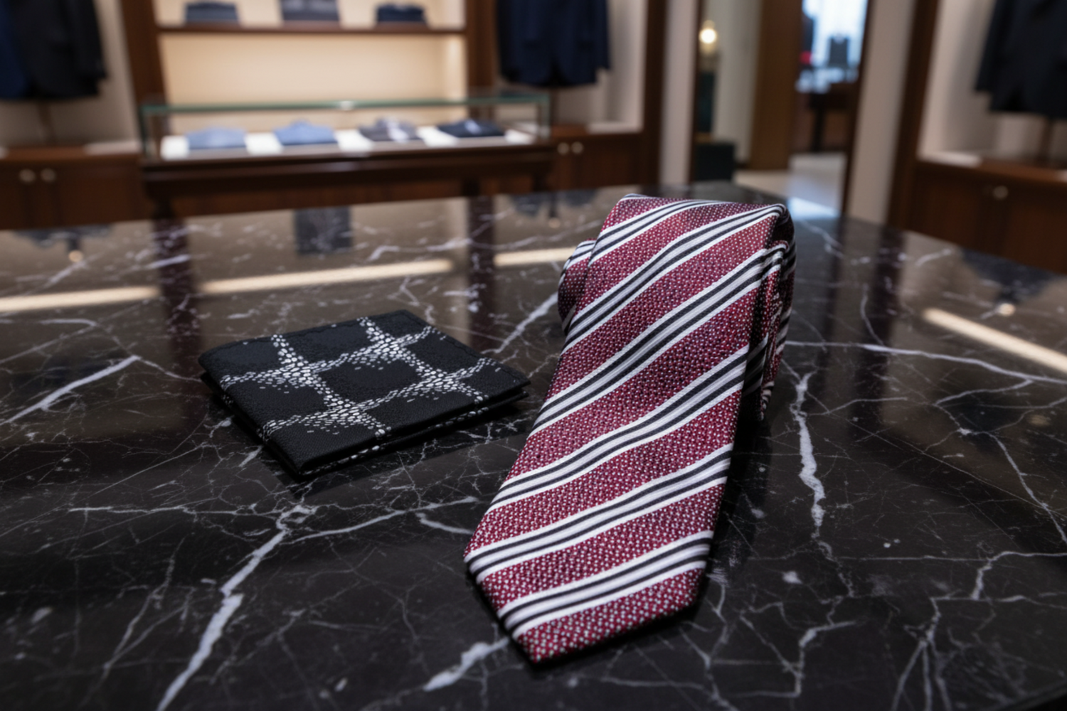 Alt Red White Grey Stripe Necktie and Accenting Square