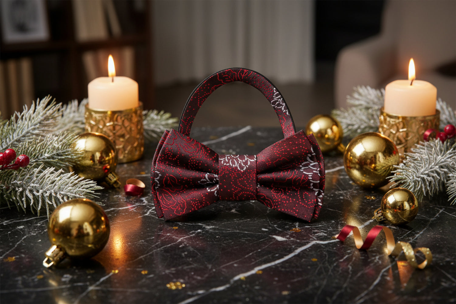 Red Floral Bow Tie Pre Tied
