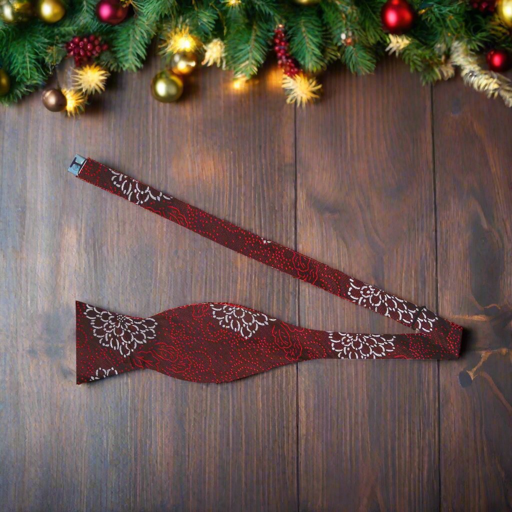 Red Floral Bow Tie Self Tie