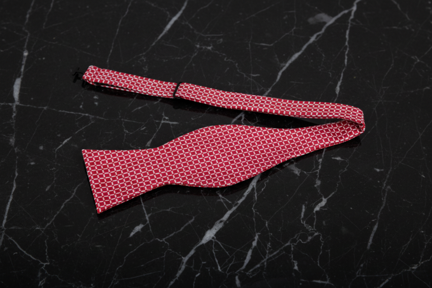 A Red, White Small Geometric Check Pattern Bow Tie Self Tie
