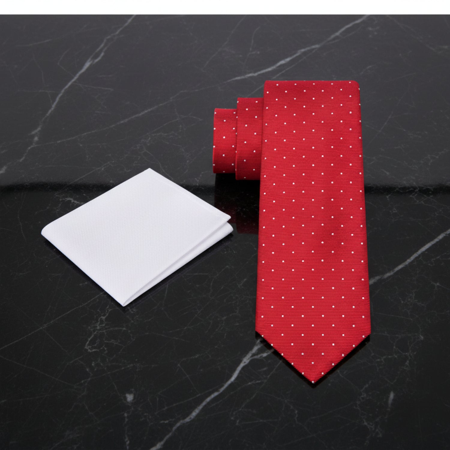 View 2: Red, White Polka Necktie and White Square