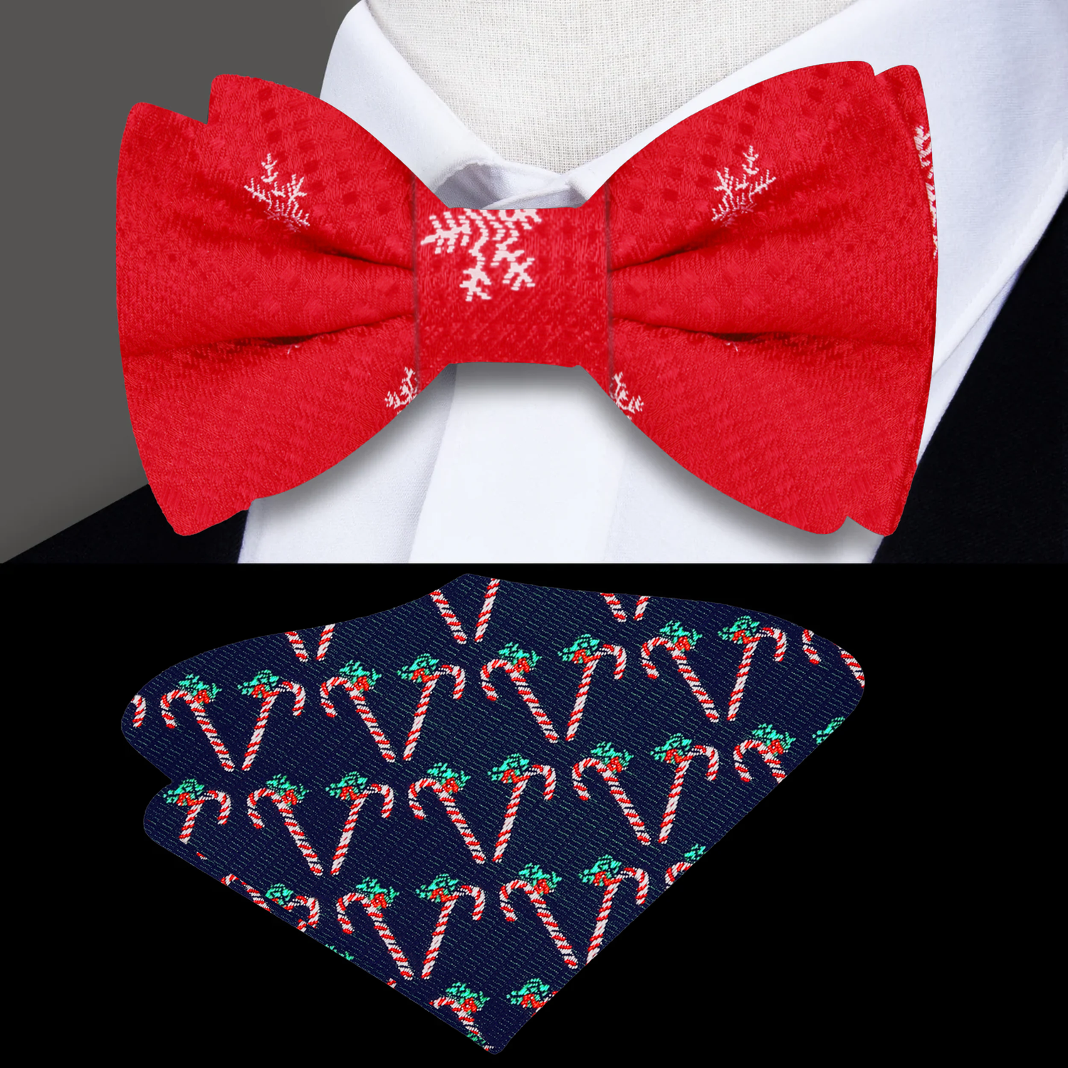 Red Plaid with Snowflake Bow Tie and Accenting Pocket Square
