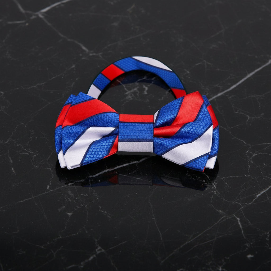 Red White and Blue Block Stripe Pre Tied Bow Tie