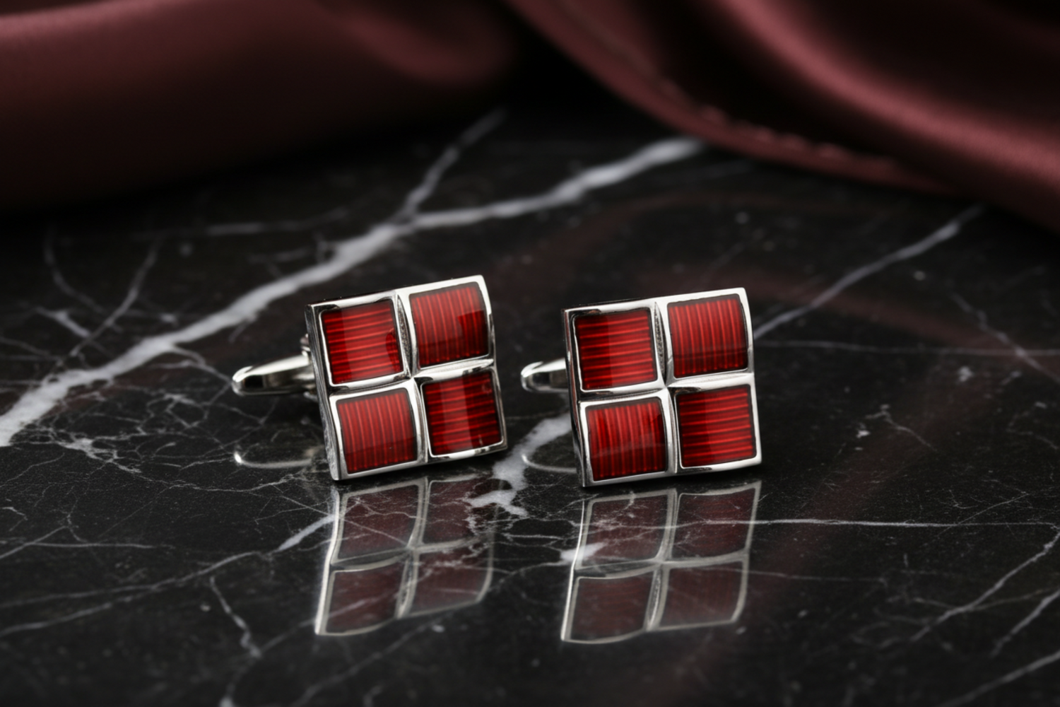 Chrome and Red Cufflinks