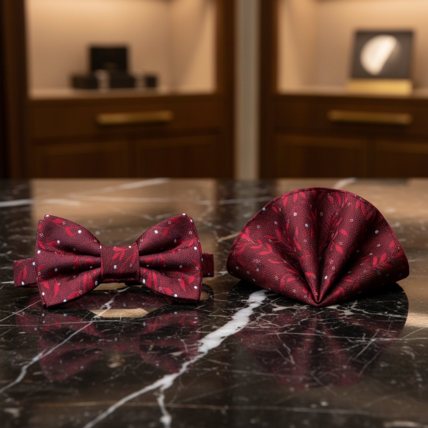 Deep Red Vines Self Tie Bow Tie and Square