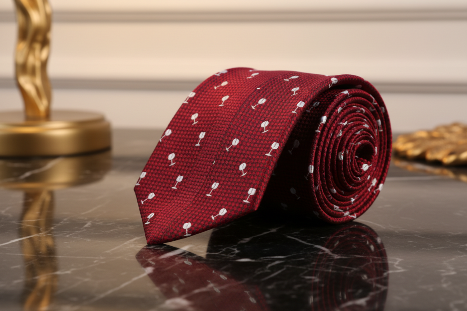 Deep Red with Light Grey Wine Glasses Necktie  