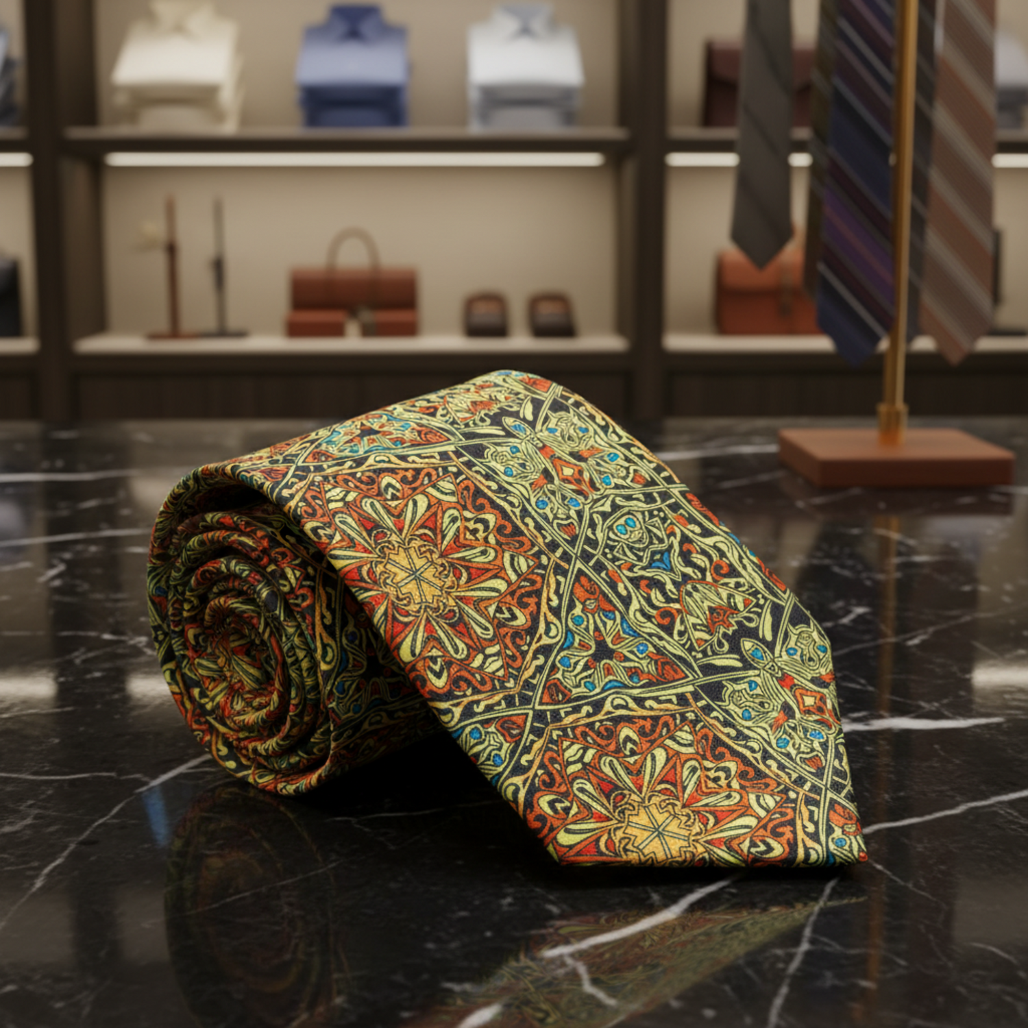 Orange, Red and Yellow Abstract Tie
