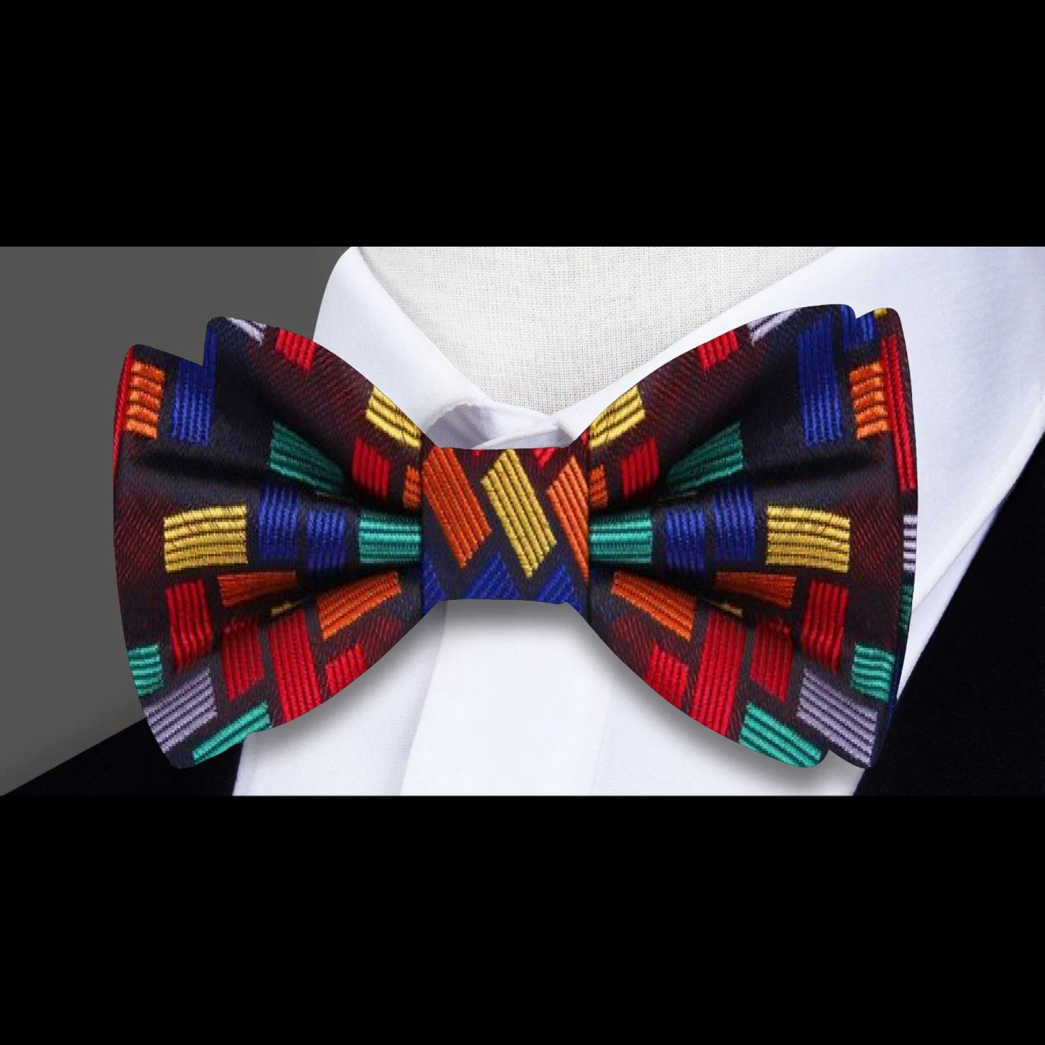 Black, Yellow, Red, Blue, Orange Geometric Bow