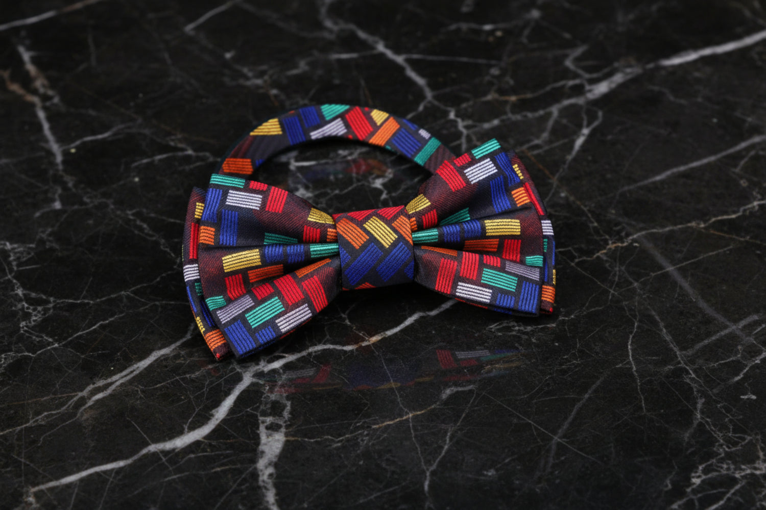 Black, Yellow, Red, Blue, Orange Geometric Bow Tie pre Tied