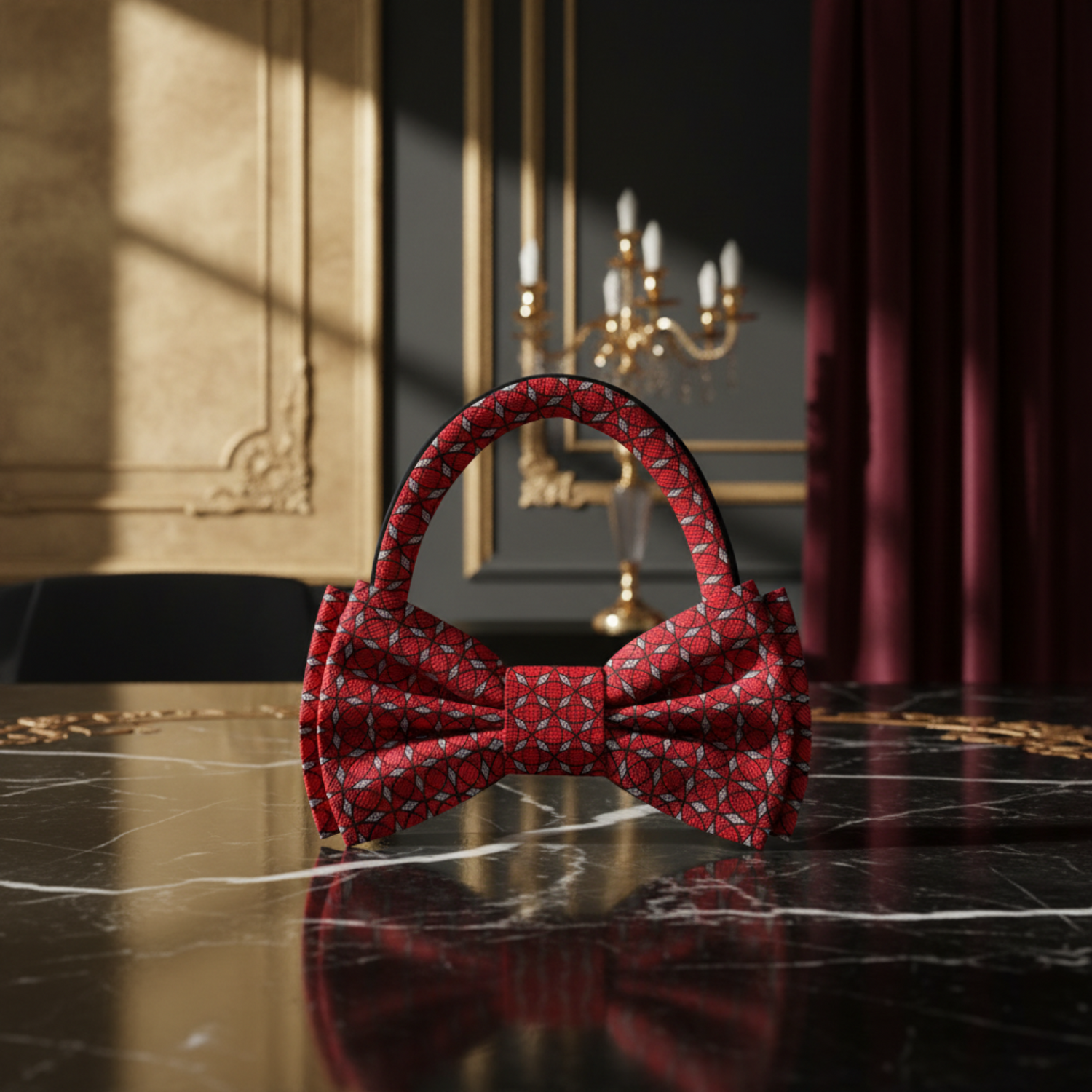 A Rich Red, Brown And Black Geometric Abstract Bow Tie Pre Tied
