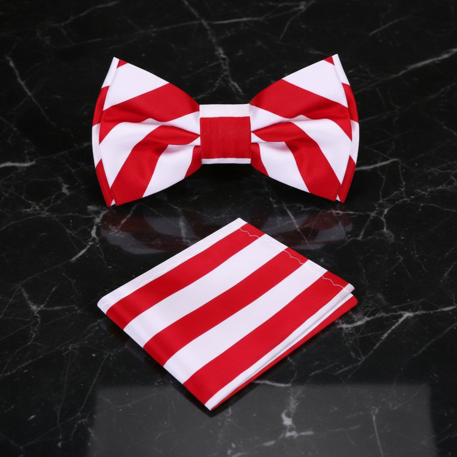 White with Red Stripe Bow Tie and Square