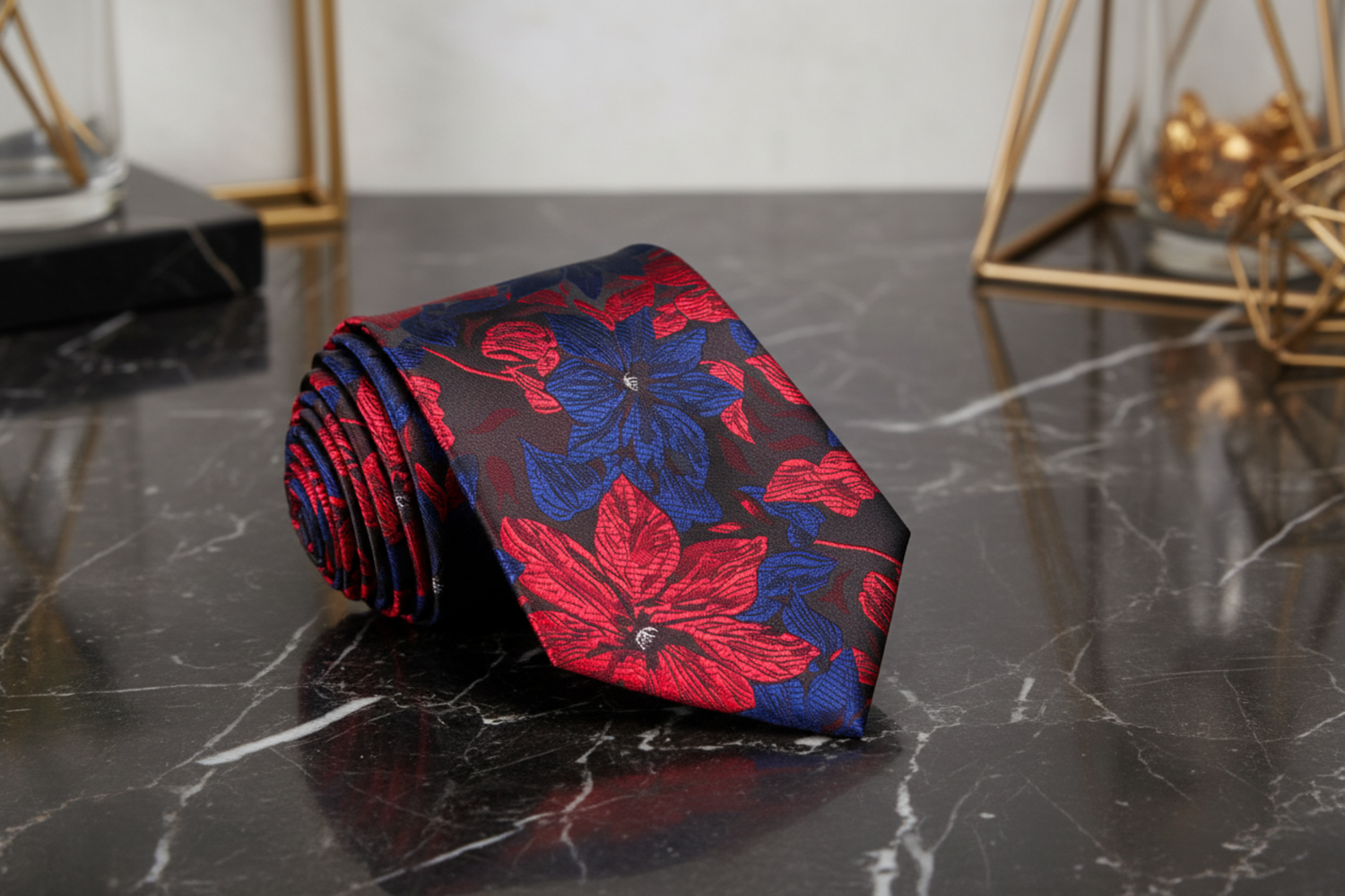 Red and Blue Hibiscus Flower Necktie 