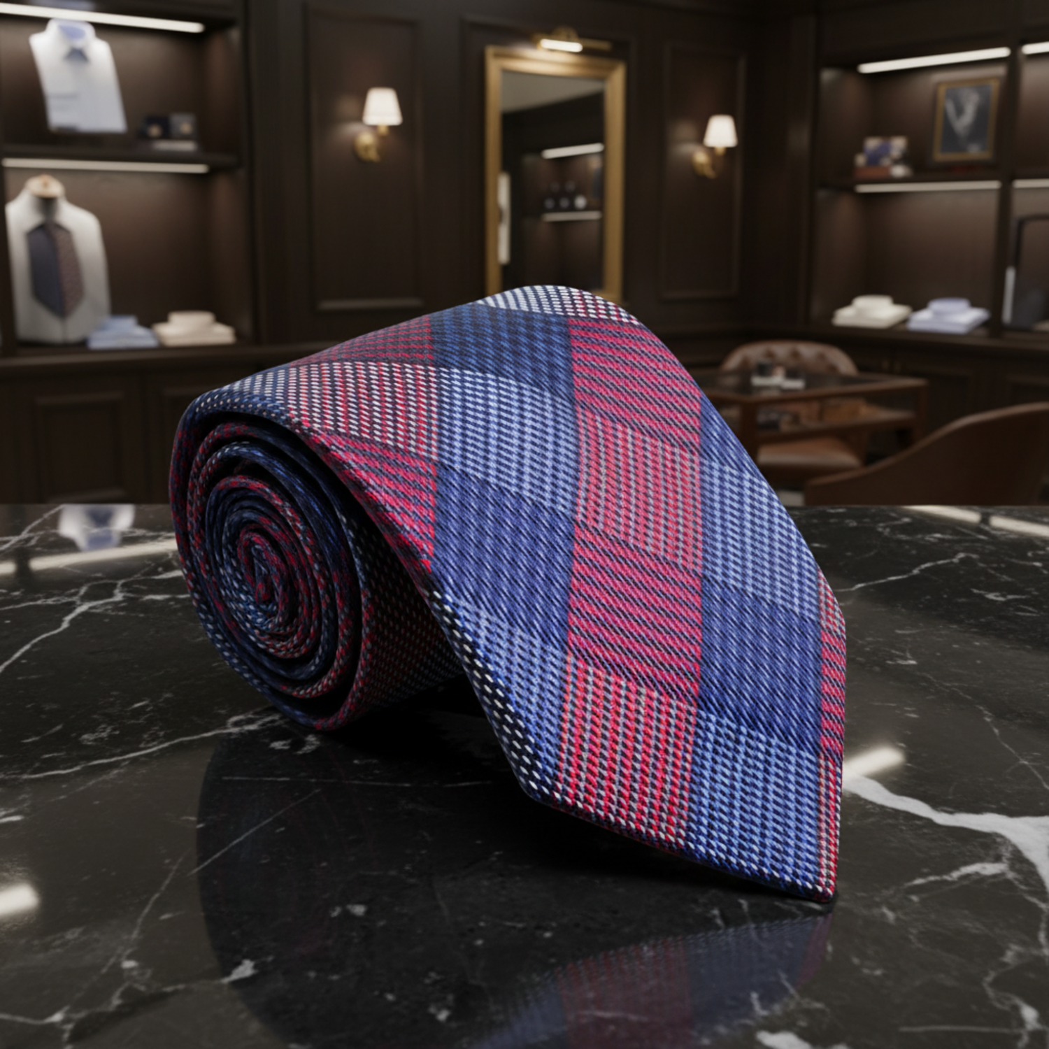 Red and Blue Plaid Tie 
