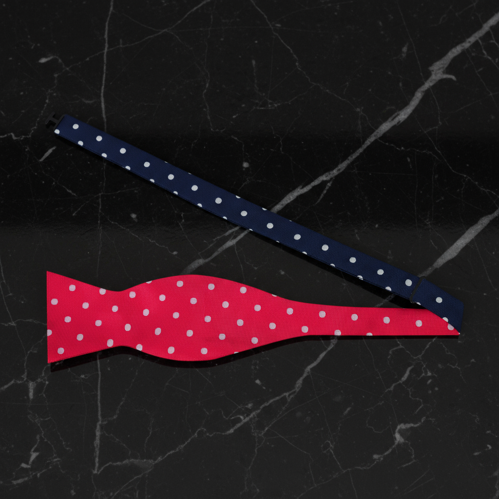Red, Blue, Light Grey Polka Bow Tie Self Tie