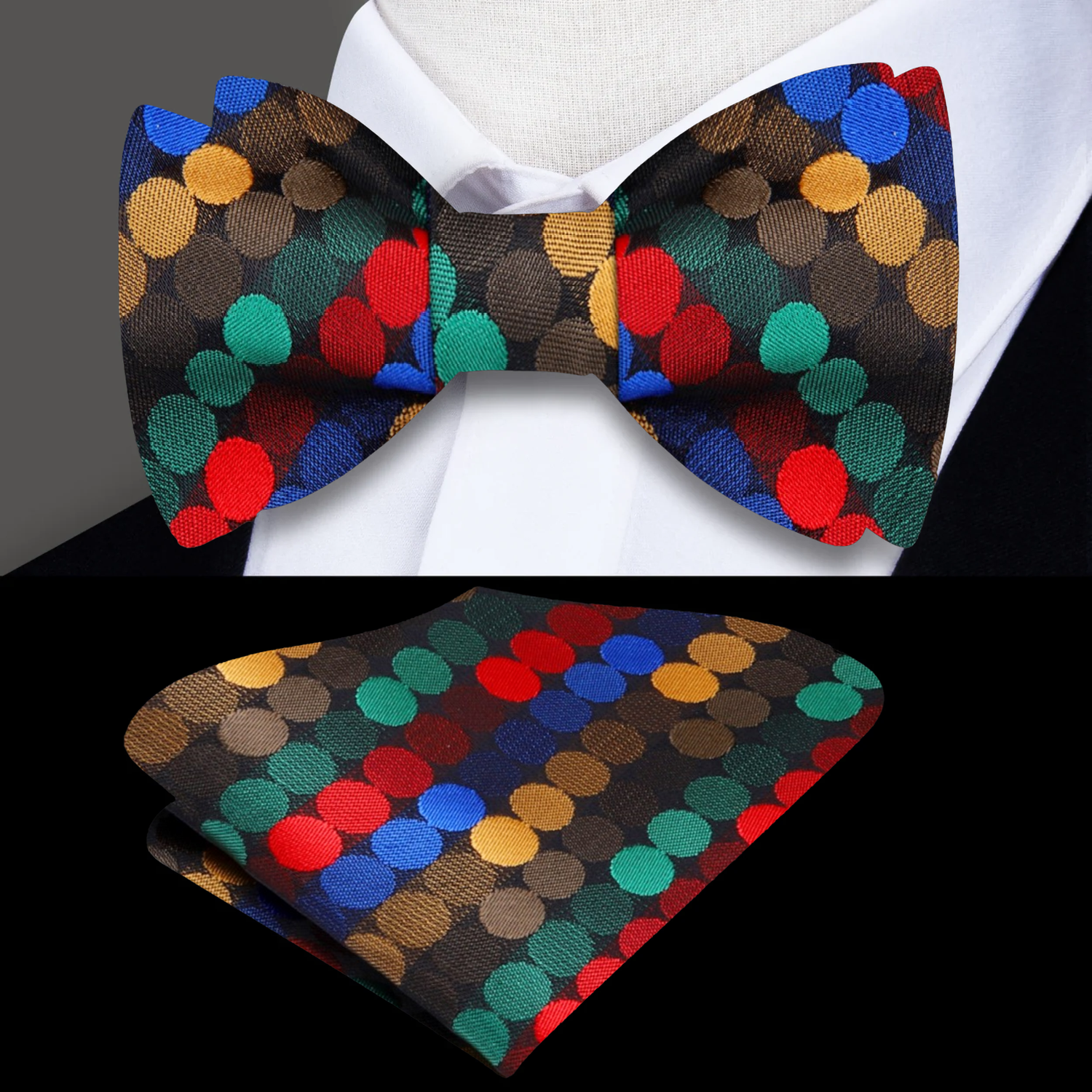 Red with Multi Colored Dots Bow Tie and Square