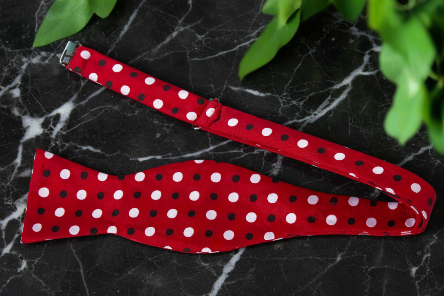 Red, White, Black Polka Bow Tie Self Tie
