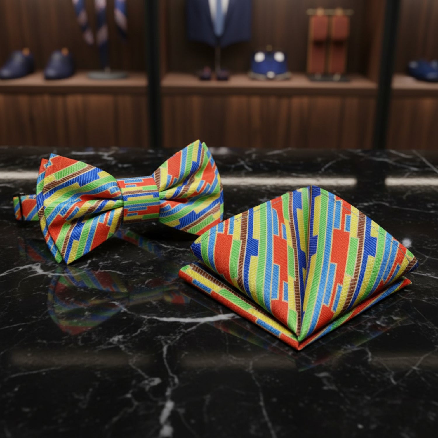 Multi Color Pre Tied Bow Tie and Square 2