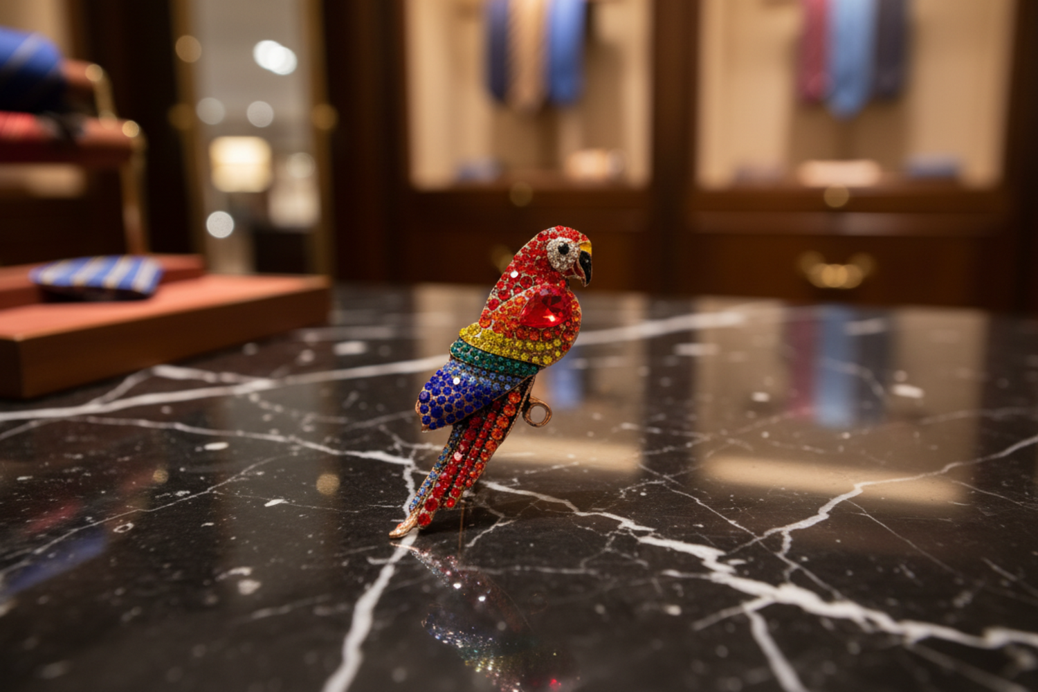 Multi Colored Rhinestone Parrot Lapel Pin