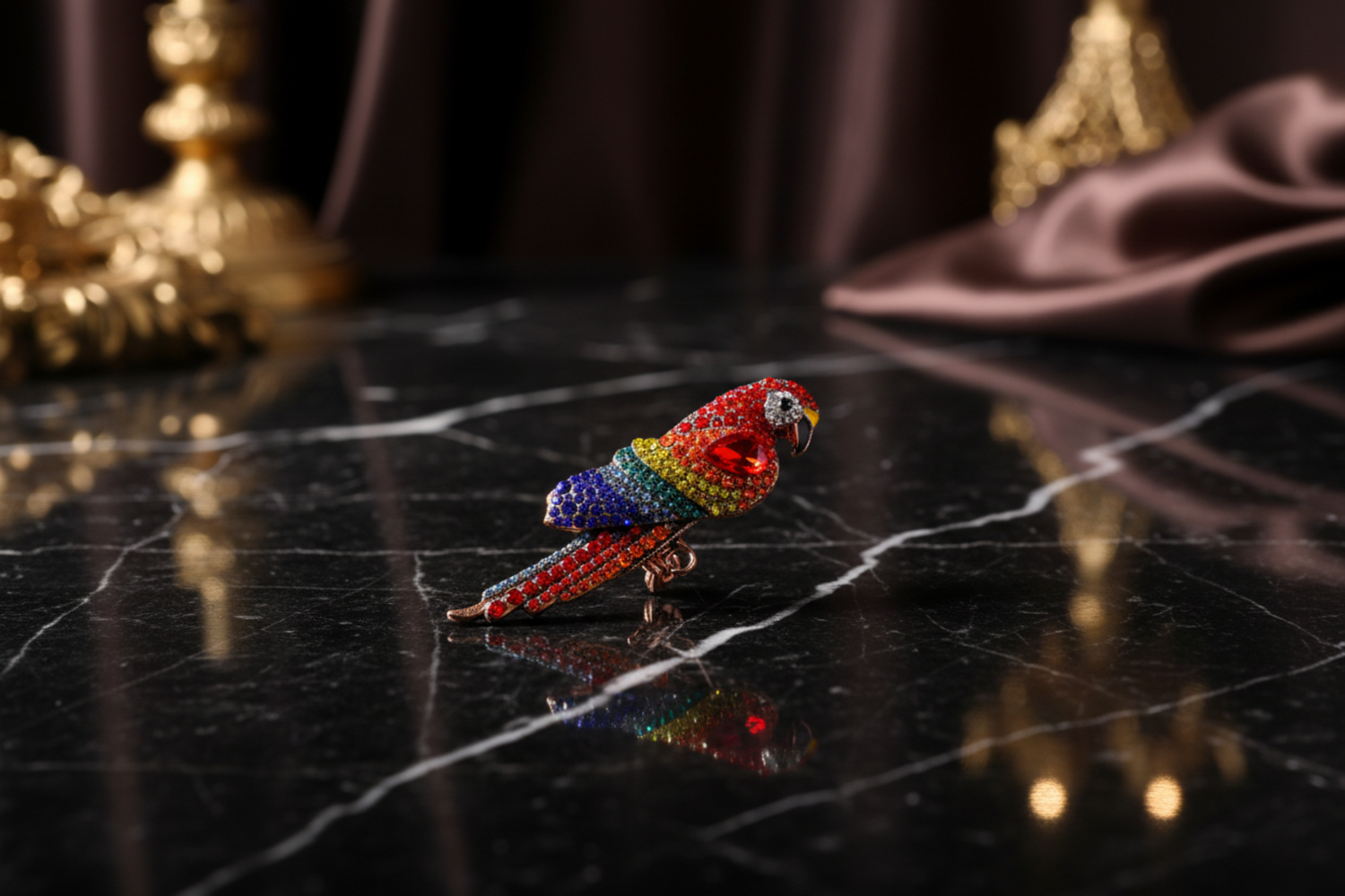 Multi Colored Rhinestone Parrot Lapel Pin View 2