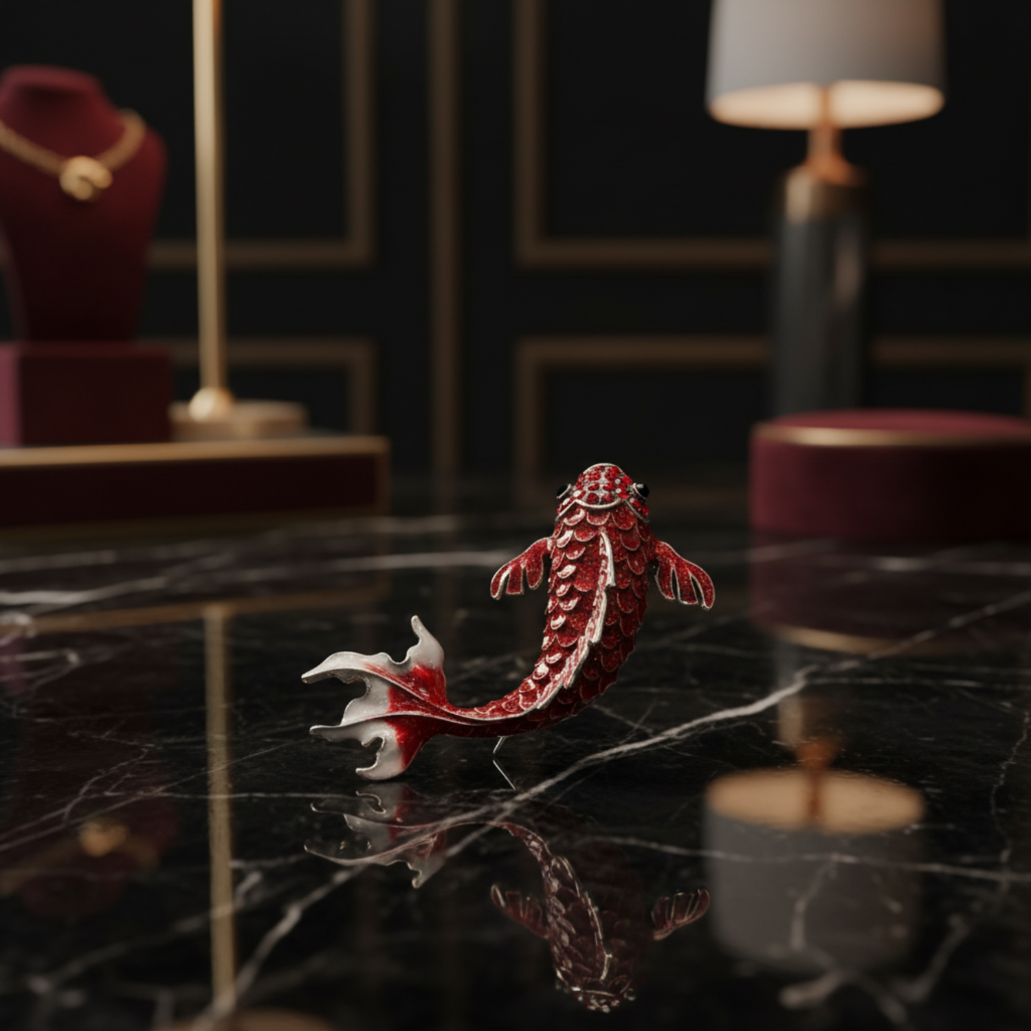 View 3 Red Koi Fish Lapel pin