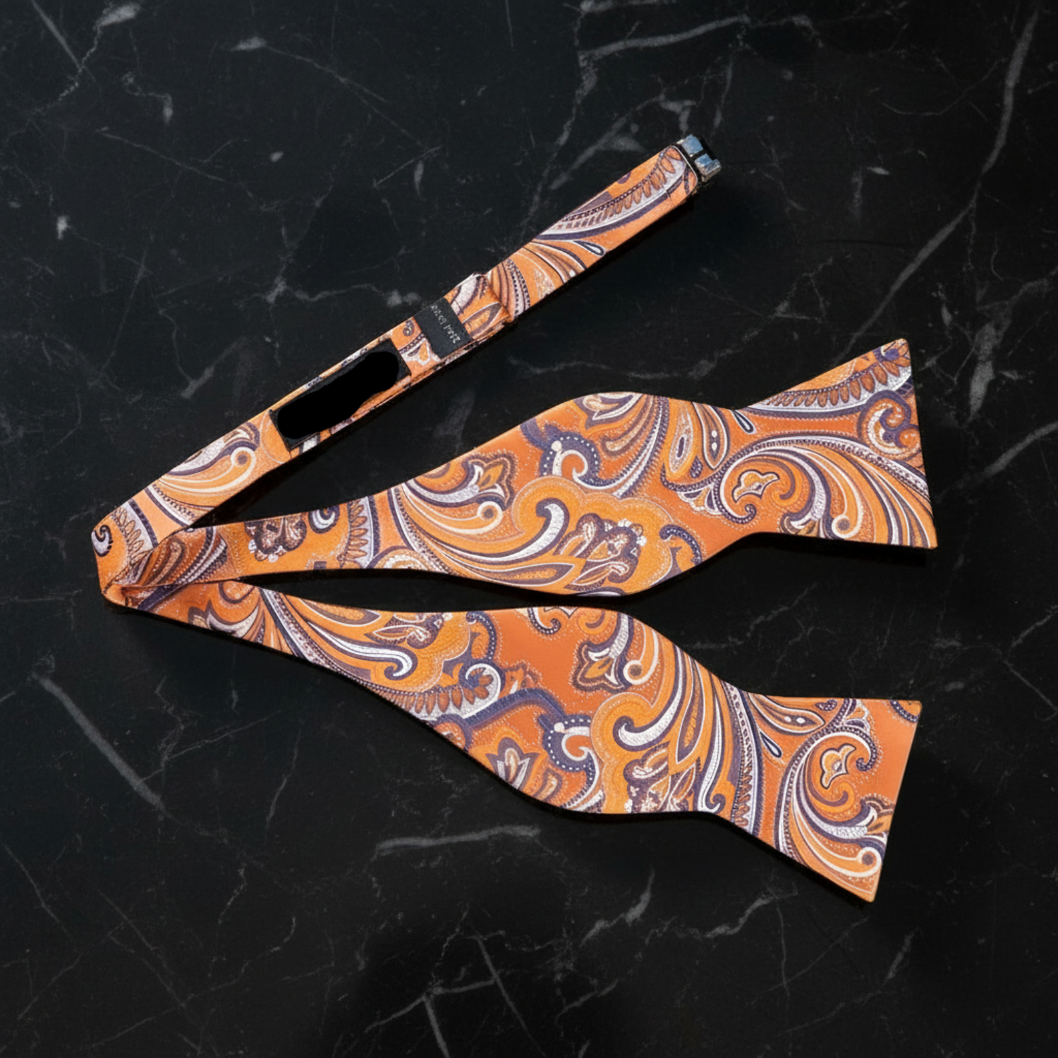 Orange, Purple and White Paisley Self Tie Bow Tie 