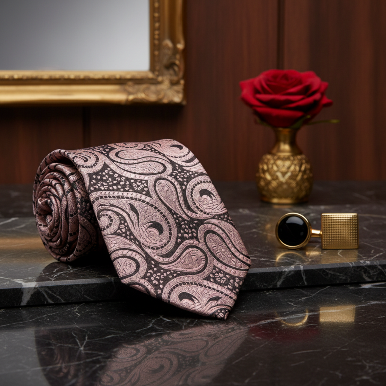 Rose Gold and Brown Paisley Tie