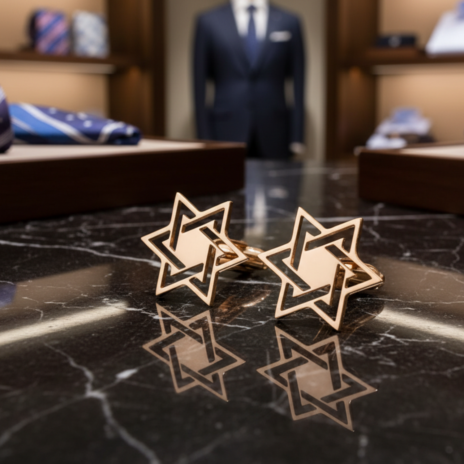 Rose Gold Color Star of David Cufflinks