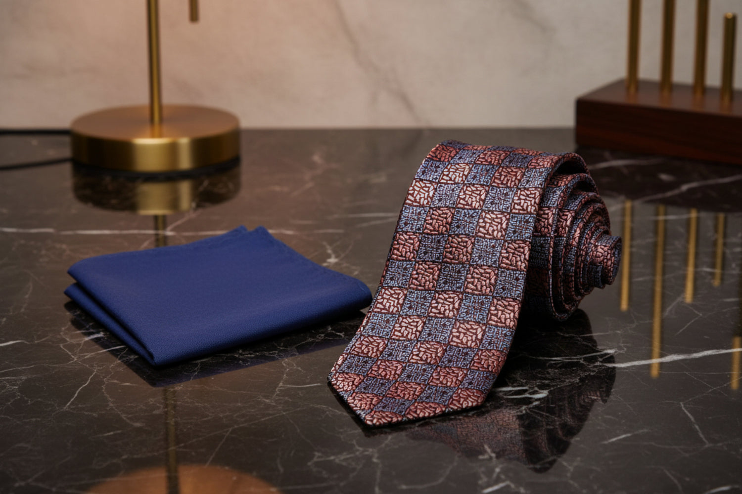 Alt View: Rose Gold Geometric Necktie and Blue Square