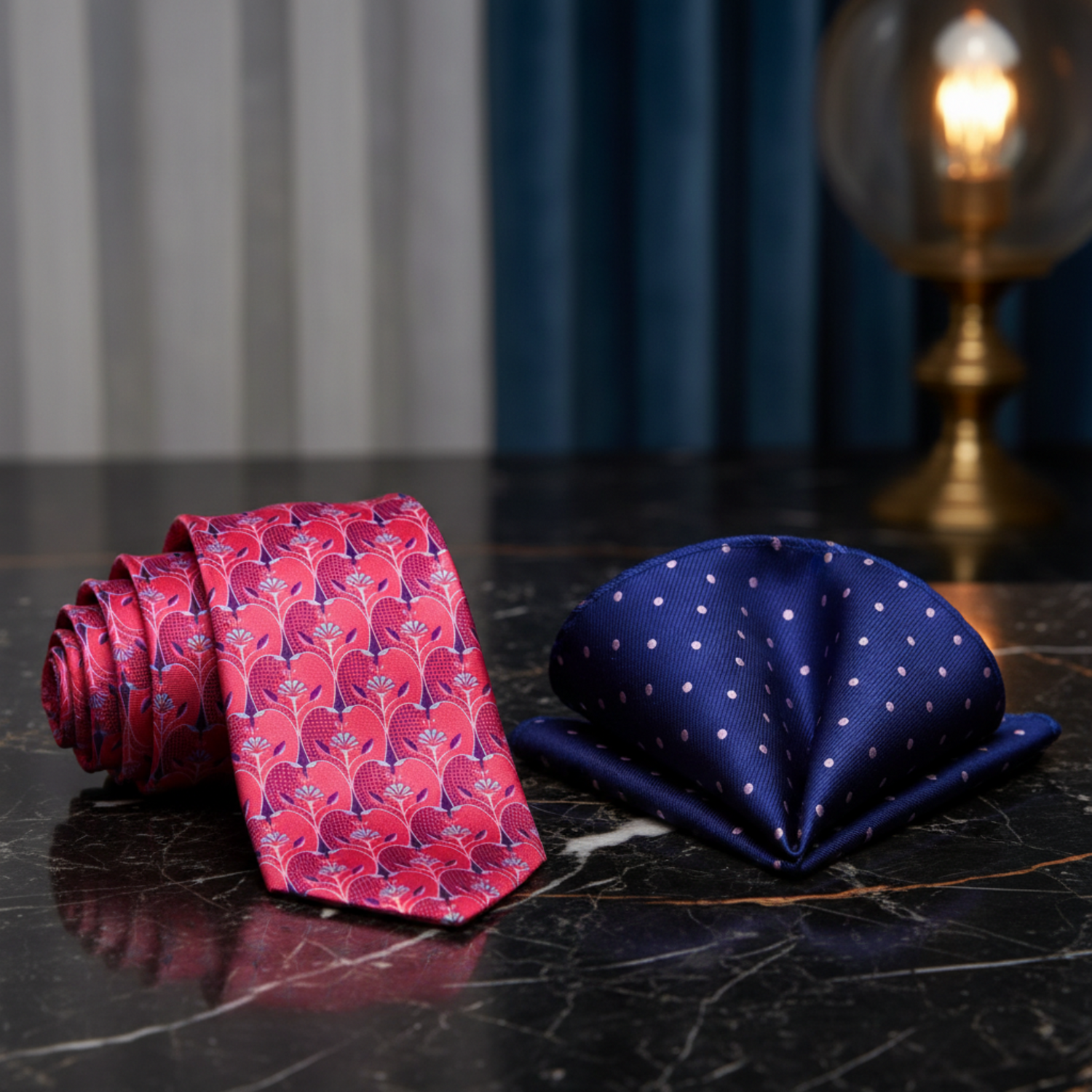 Alt A red, light blue and purple apple slices necktie and Accenting Square