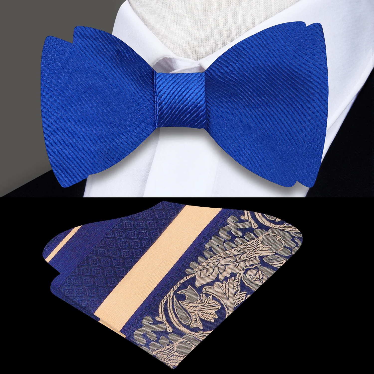 Solid Royal Blue self Tie Bow Tie and Accenting Square