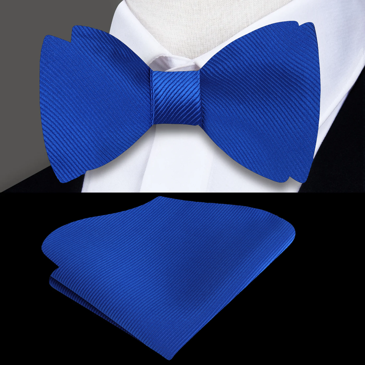 Solid Royal Blue self Tie Bow Tie and Square