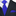 Black suit with white shirt, blue tie, and matching pocket square