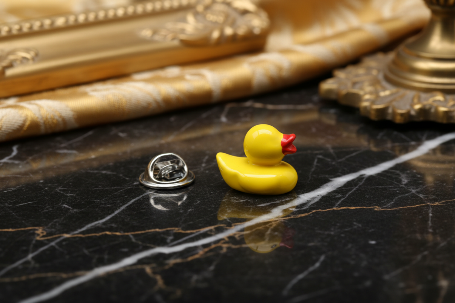 A yellow rubber ducky lapel pin