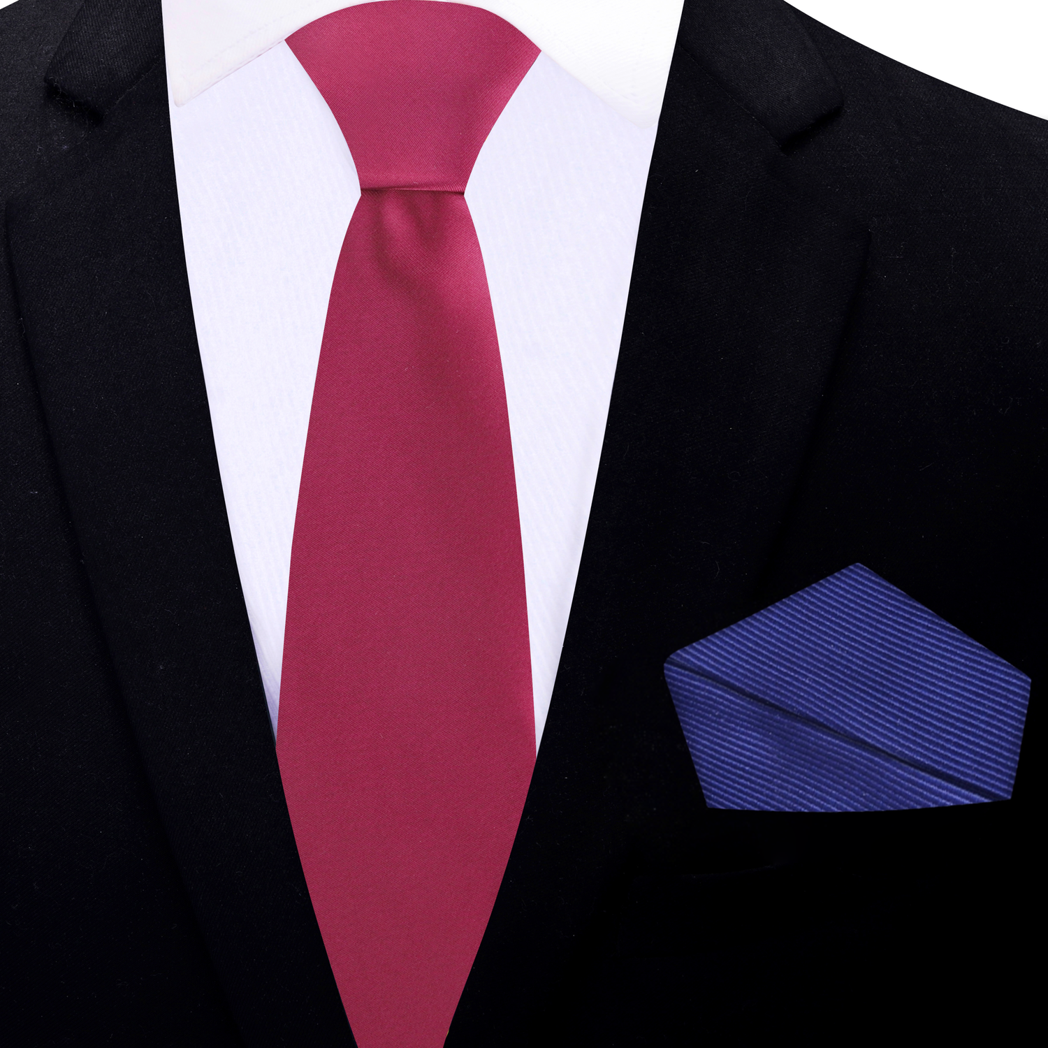Thin Tie: Ruby Red Wine Solid Necktie with Deep Blue Square