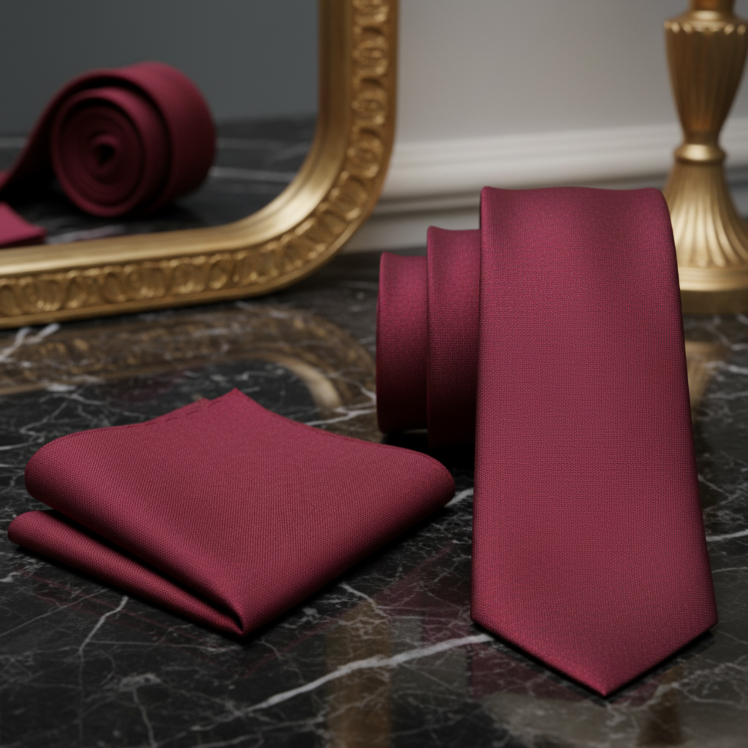 Alt View: Ruby Red Wine Solid Necktie with Matching Square