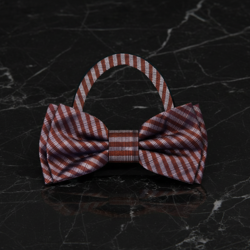 Rust Brown & Silver Microstripe Bow Tie | Clean, Modern, Refined