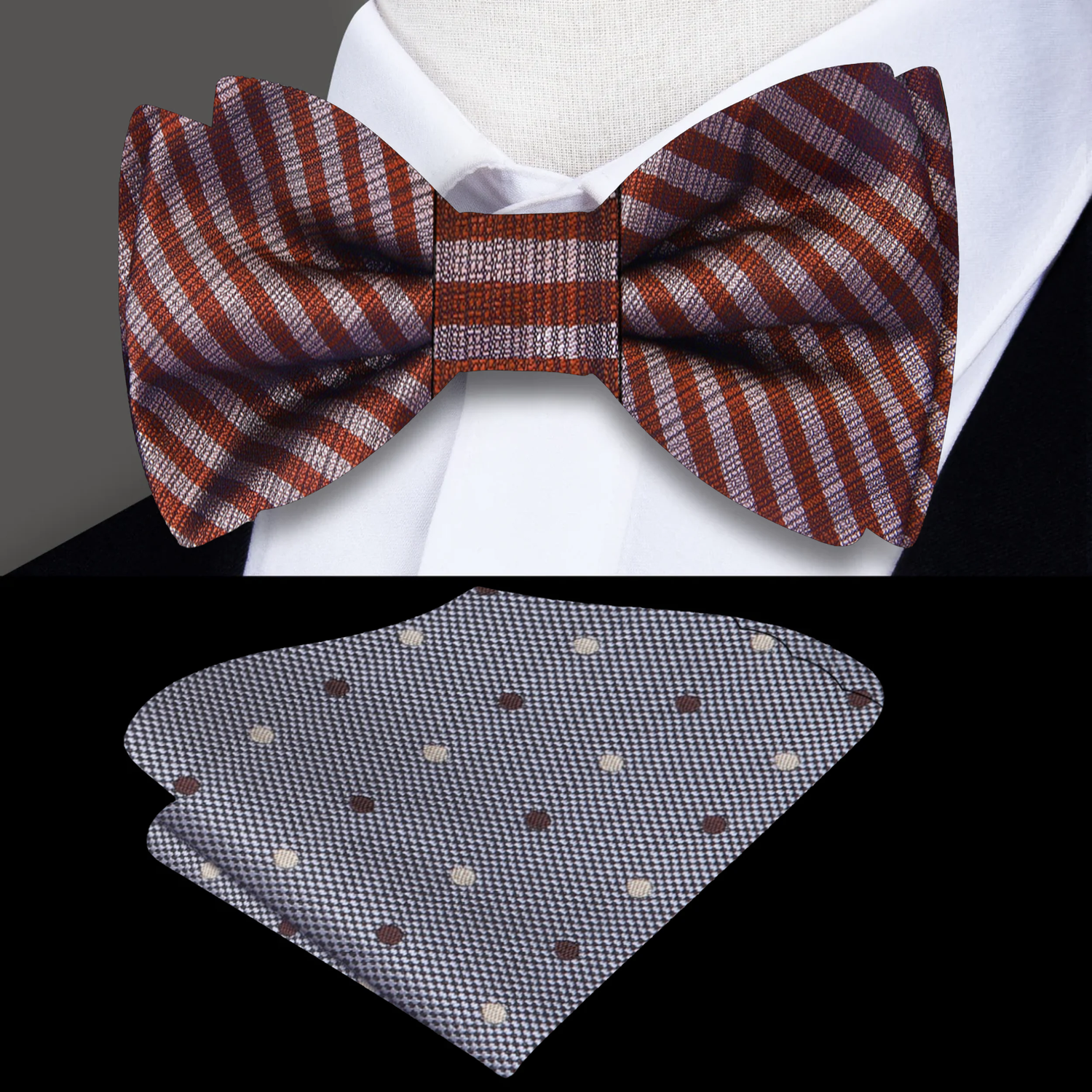 Rust Brown & Silver Microstripe Bow Tie | Clean, Modern, Refined
