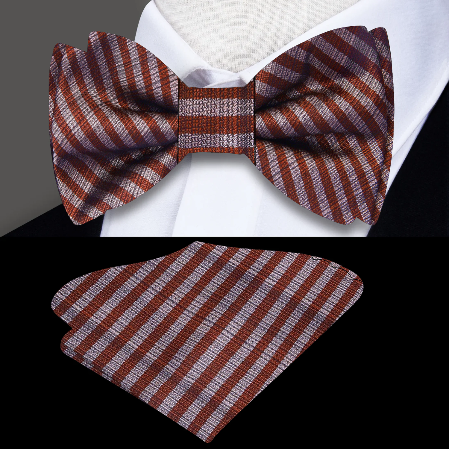 Rust Brown & Silver Microstripe Bow Tie | Clean, Modern, Refined