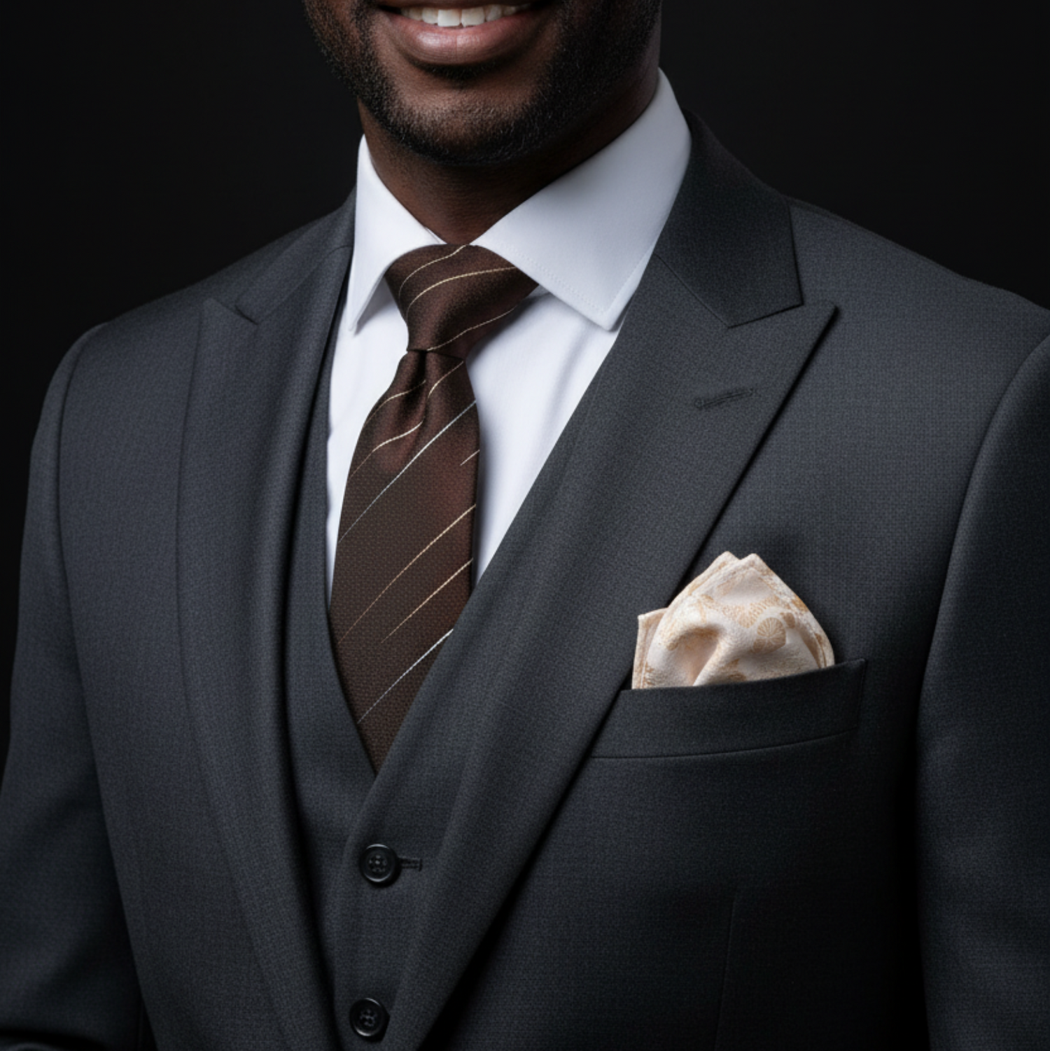 Rust Brown Diagonal Stripe Necktie with Pocket Square Options
