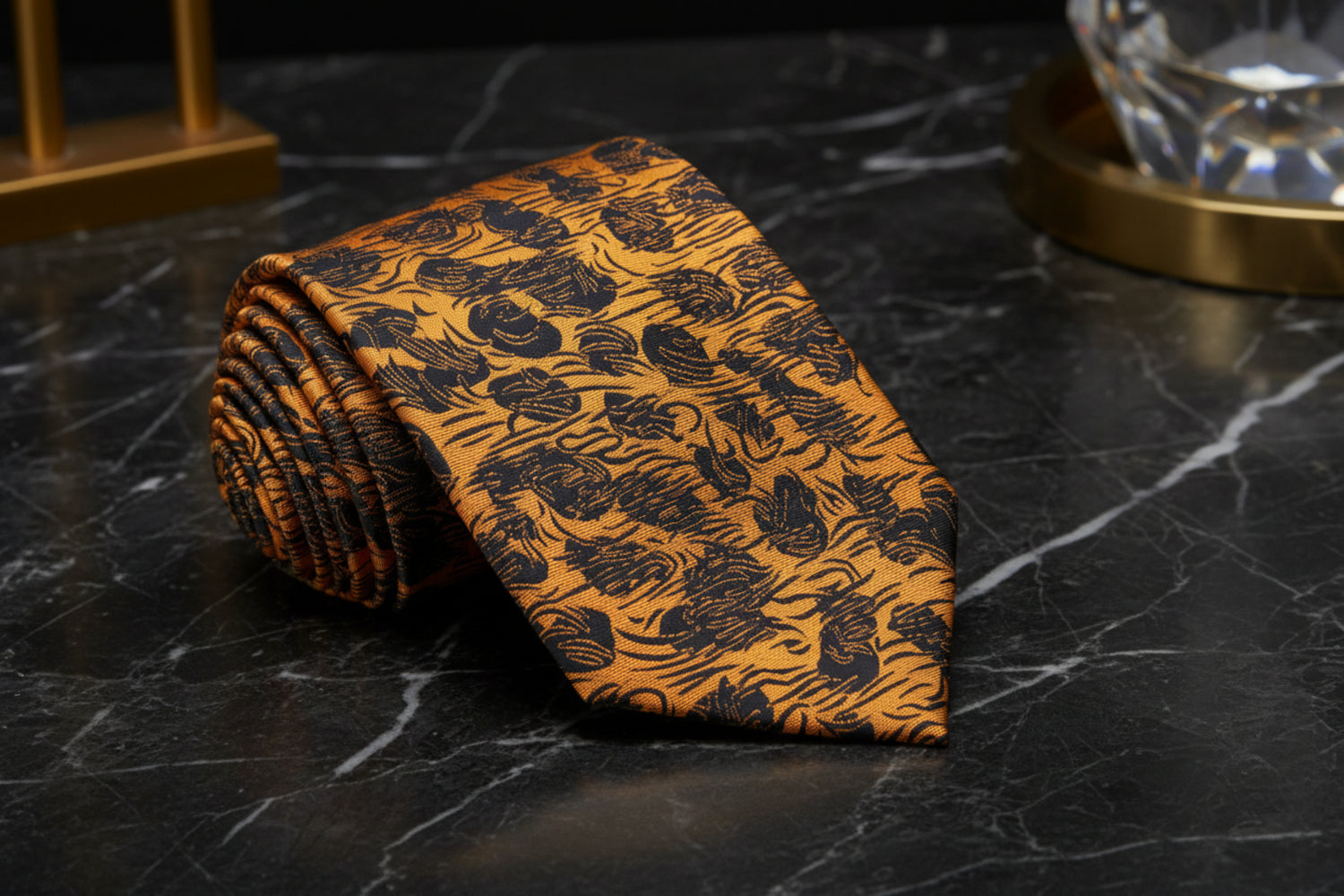 Copper Orange and Black Abstract Tie 